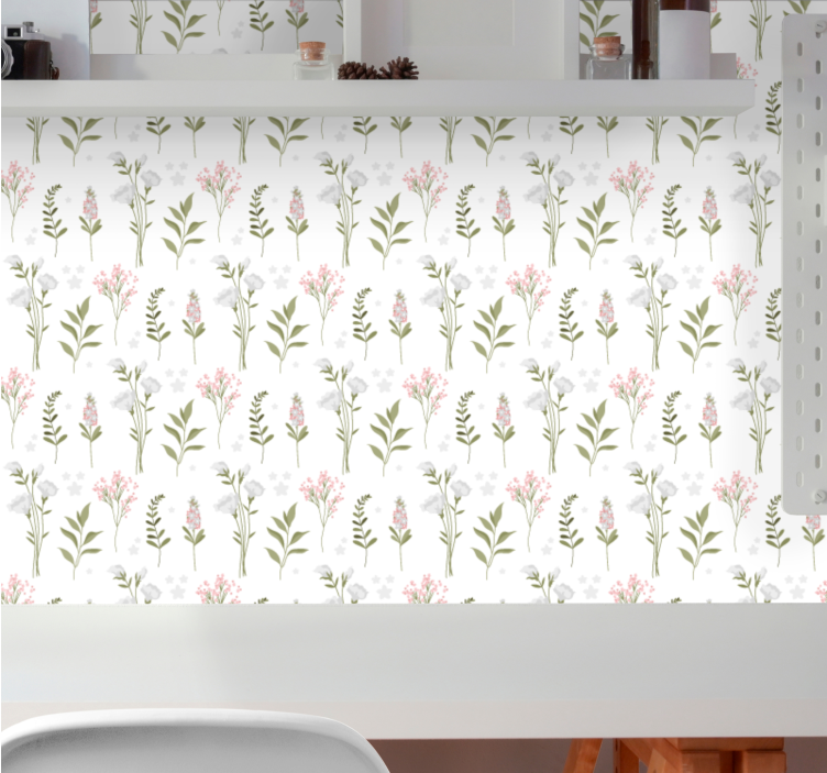 papel de parede floral Padrão minimalista de flores silvestres - TenStickers