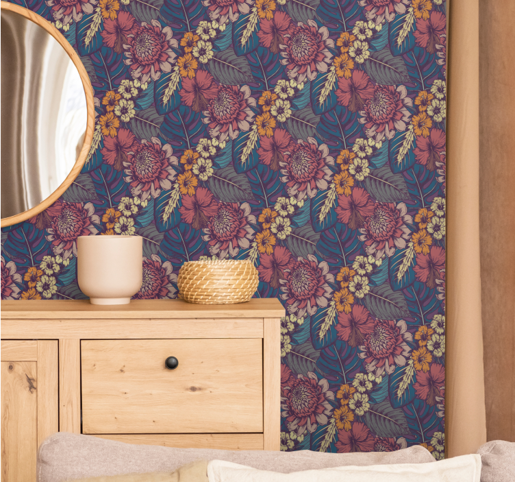 papel de parede flores padrão vintage botânico - TenStickers