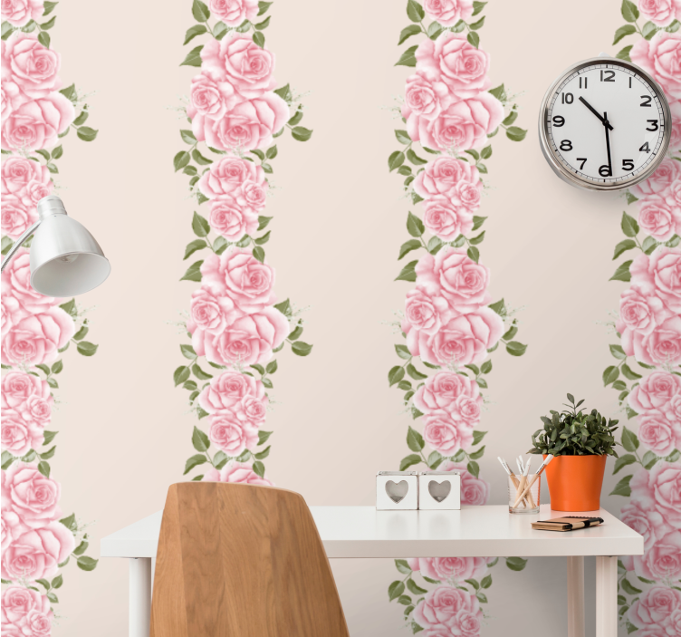 papel de parede floral Padrão vintage rosa - TenStickers