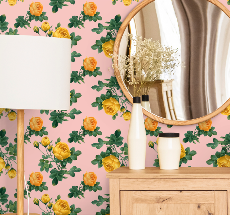 papel de parede flores padrões de rosas amarelas - TenStickers