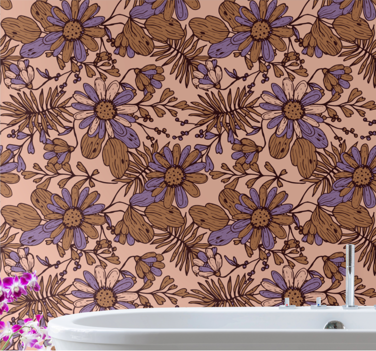 papel de parede flores padrões marrons florescendo - TenStickers