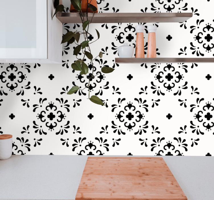 papel de parede floral Quadrados de flores pretas polidas - TenStickers