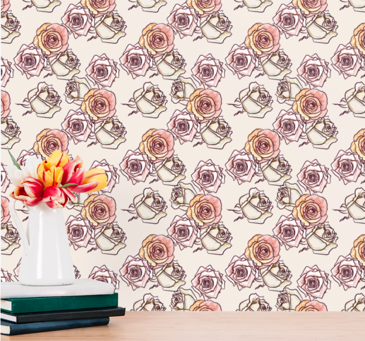 papel de parede flores rosas de caderno - TenStickers