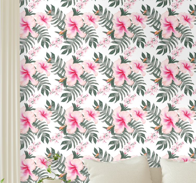 papel de parede floral Padrão de orquídea rosa - TenStickers