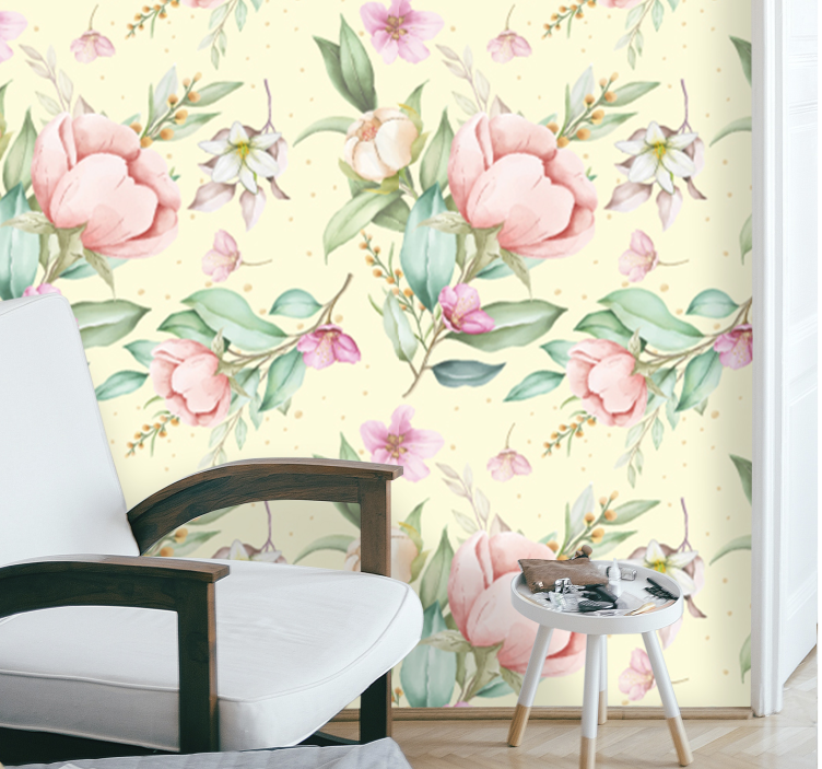 papel de parede floral Padrão de rosas sem costura - TenStickers