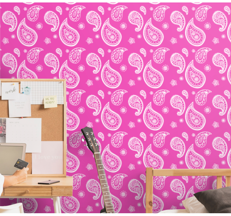 papel de parede floral Paisley rosa intenso - TenStickers