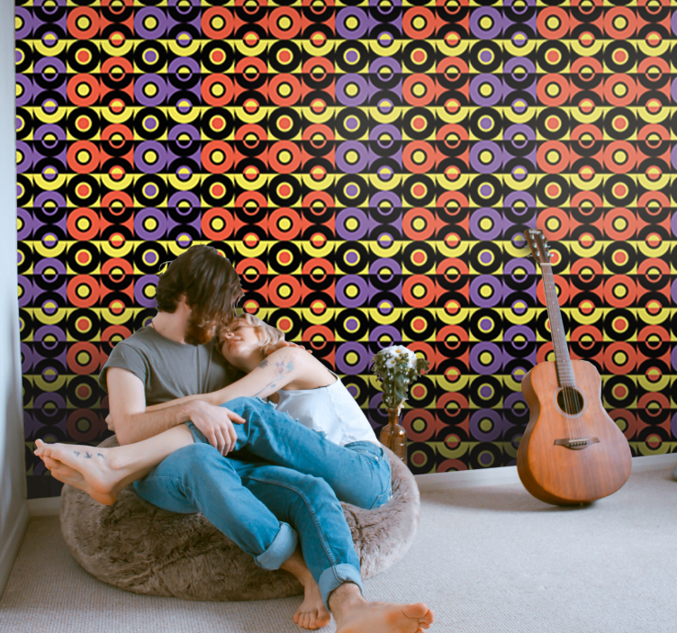 papel de parede outros vintage padrão de círculos retrô - TenStickers