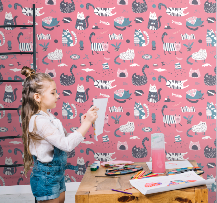 Papel de parede gatos ilustração de gatos brincalhões - TenStickers