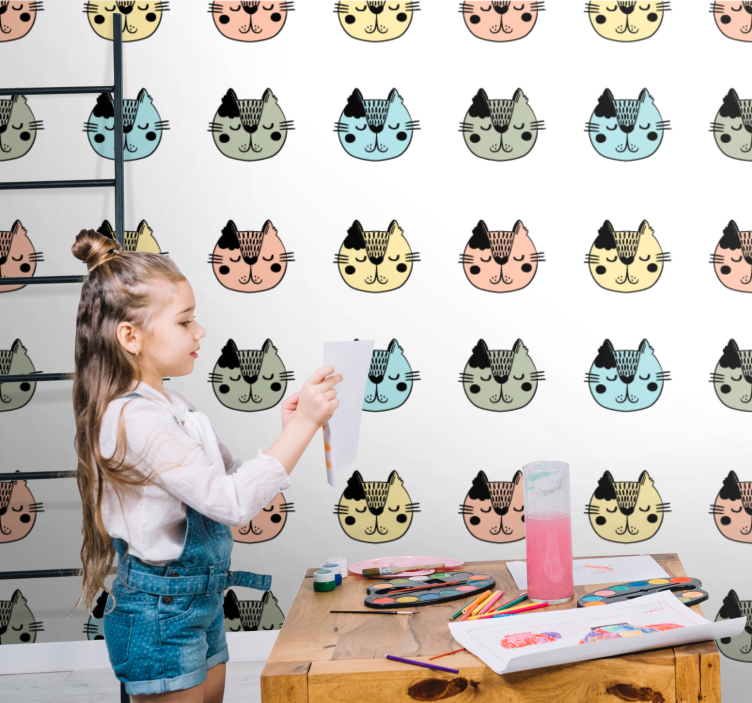 Papel de parede gatos rostos de felinos de desenho animado - TenStickers
