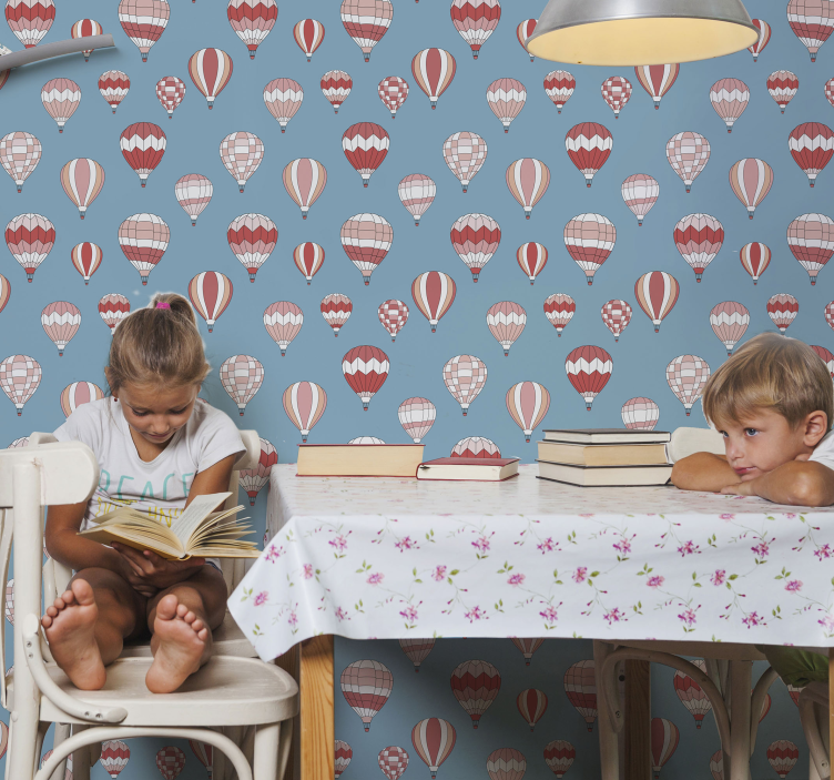 Papel de parede infantil balões de ar quente rosa - TenStickers