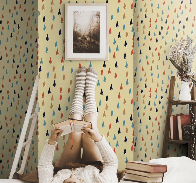 Papel de parede abstrato Pingos de chuva coloridos - TenStickers