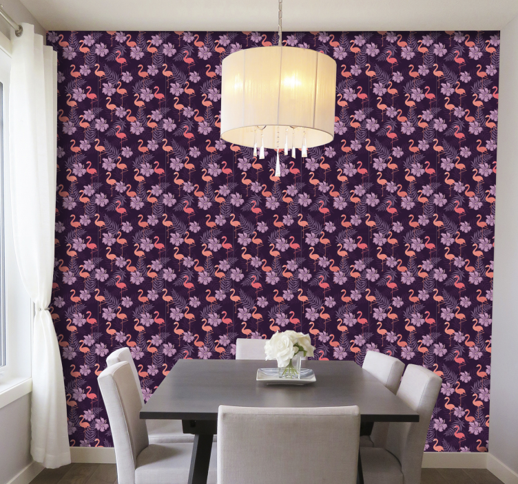 Papel de parede de natureza Flamingos com palmeira - TenStickers