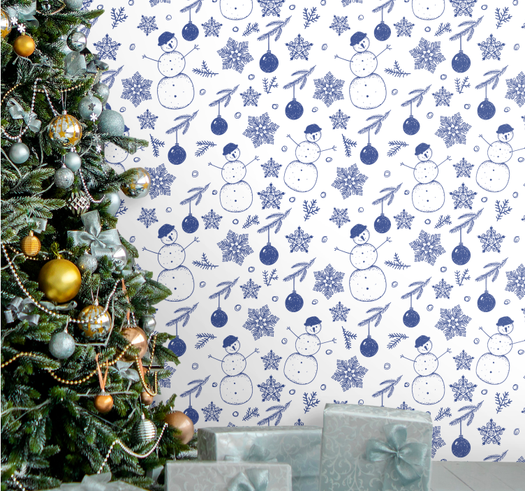 Papel de parede Natal padrão de bonecos de neve de férias - TenStickers