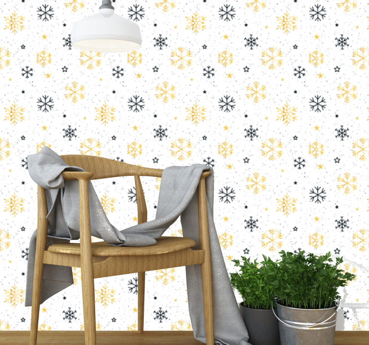 Papel de parede Natal padrão de flocos de neve estrelados - TenStickers