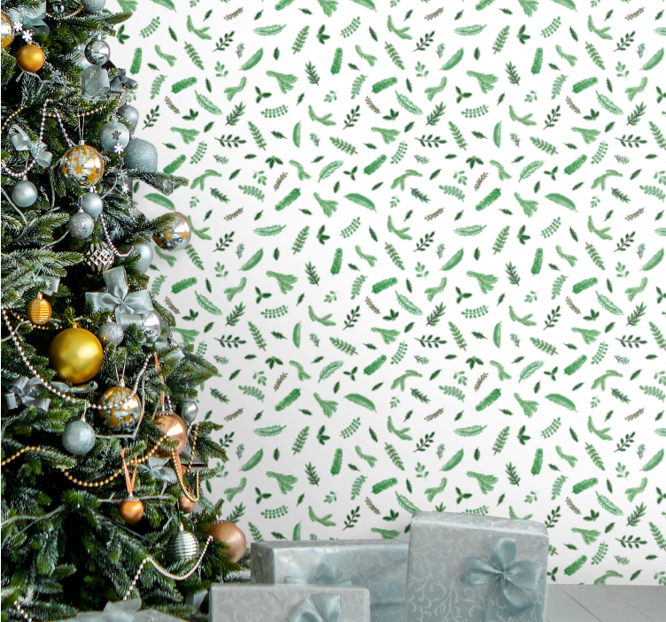 Papel de parede Natal padrões de folhas festivas - TenStickers