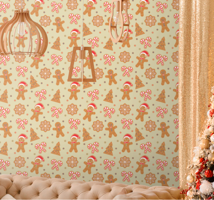 Papel de parede Natal figuras festivas de gengibre - TenStickers