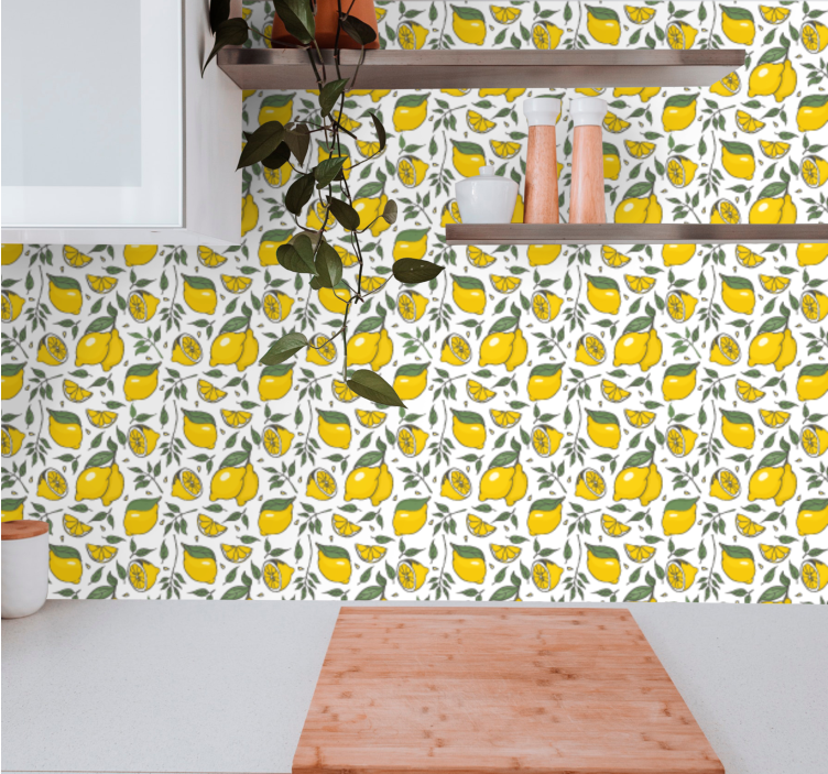 Papel de parede natureza padrão botânico de limão - TenStickers