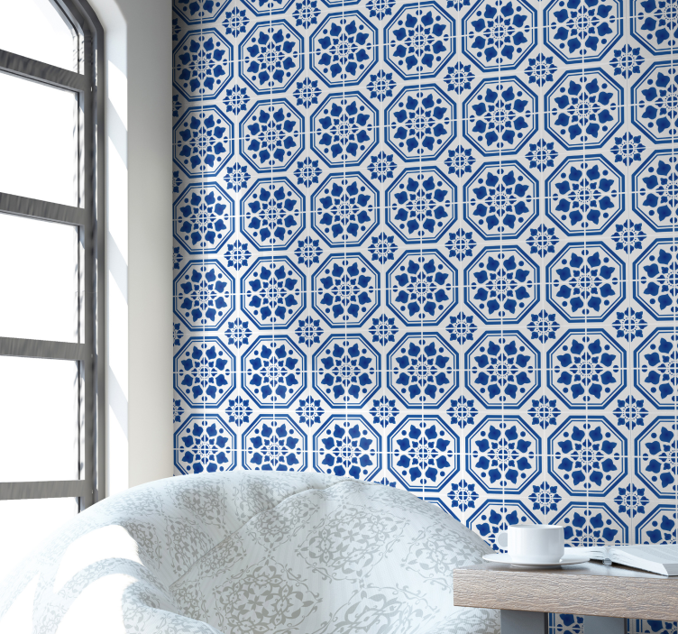 Papel de parede para sala Azulejo Português - TenStickers