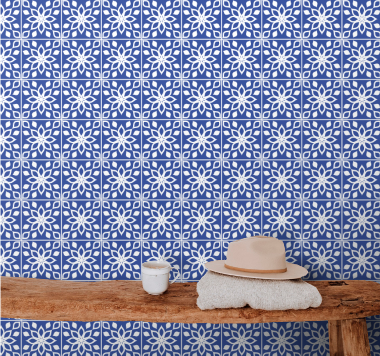 papel de parede azulejo mosaico azul - TenStickers