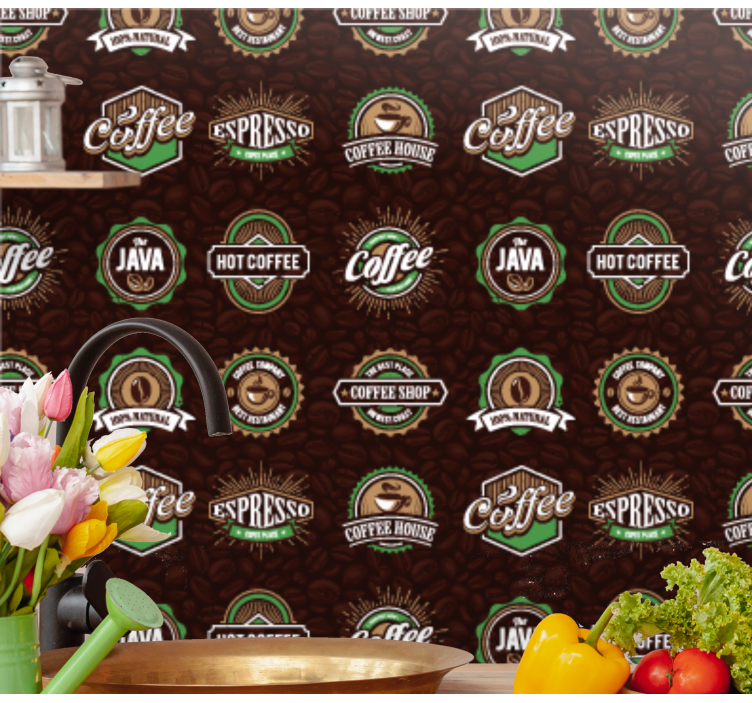 papel de parede para cozinha padrão de emblema de café - TenStickers