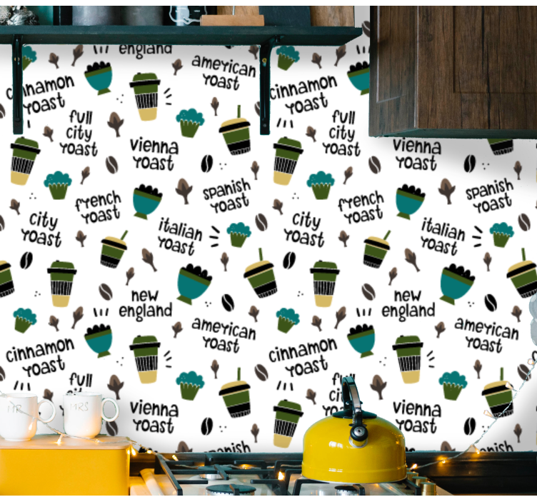 papel de parede para cozinha padrão de torra de café - TenStickers
