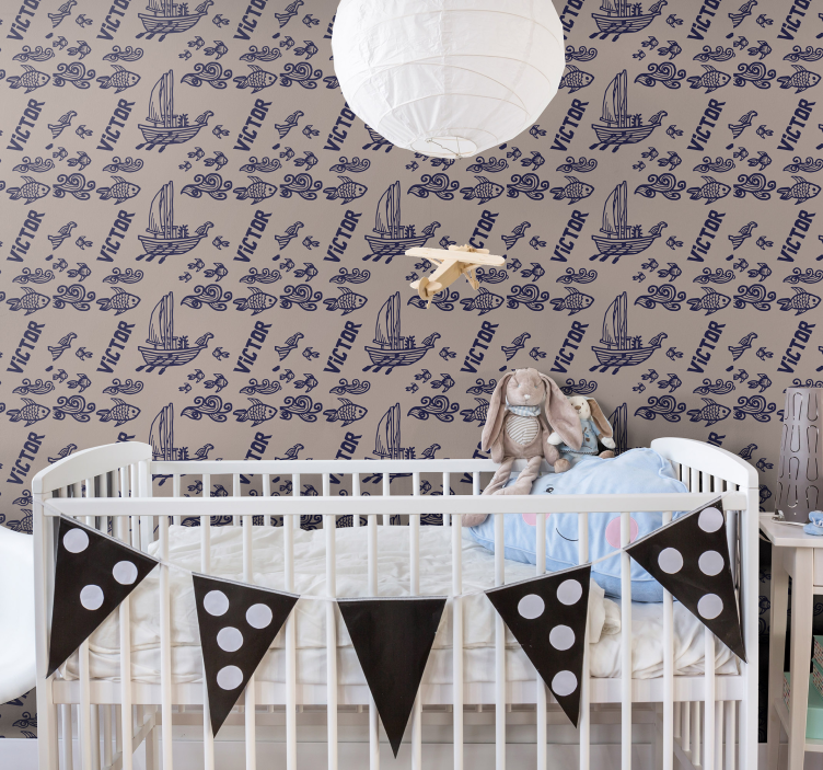 papel de parede quarto Barco e peixe marinho - TenStickers