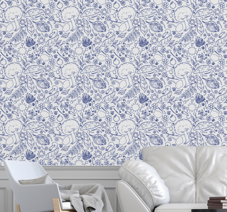 papel de parede para sala padrão de azulejo floral - TenStickers