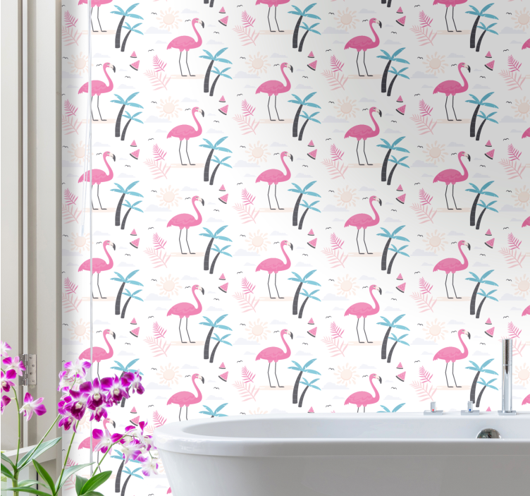 Papel de parede pássaros cena tropical de flamingos - TenStickers