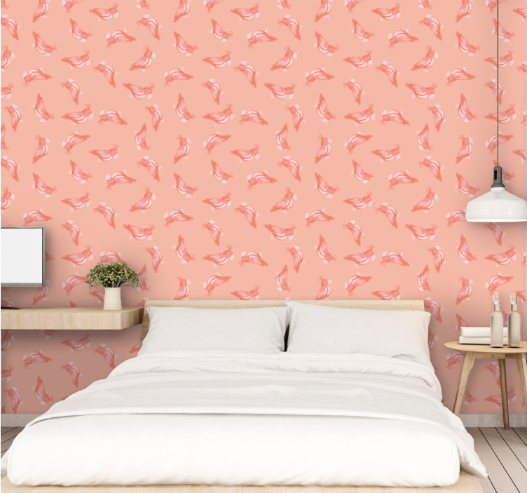 Papel de parede pássaros padrão rosa elegante - TenStickers