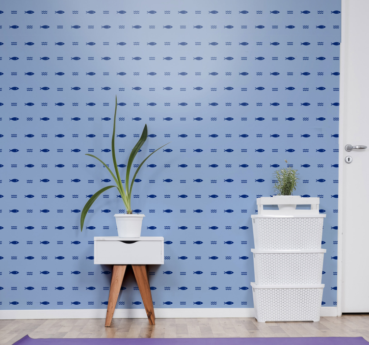Papel de parede peixes padrão azul subaquático - TenStickers
