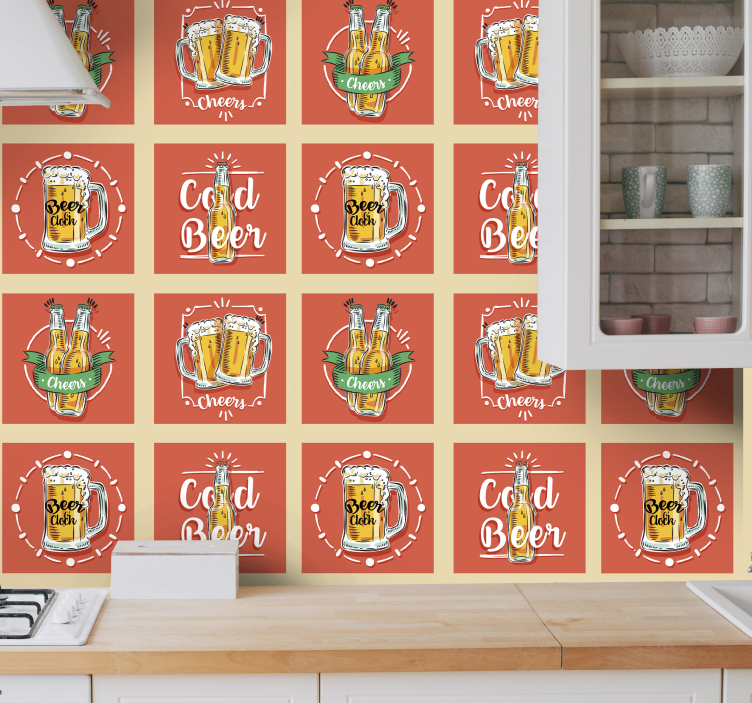 papel de parede para cozinha colagem de canecas de cerveja - TenStickers