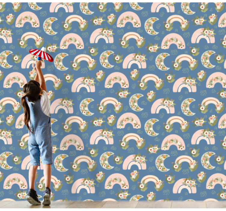 papel de parede quarto de bebé arco-íris florais - TenStickers