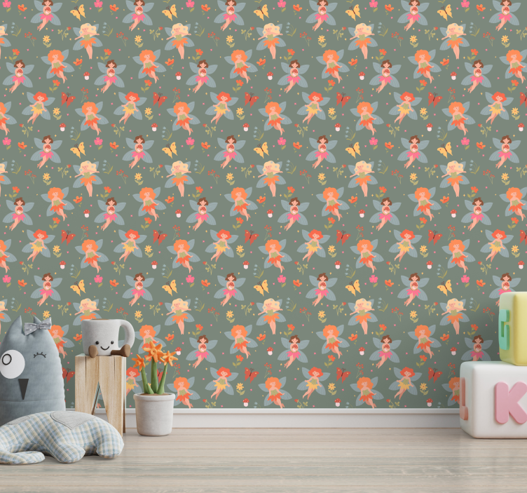 papel de parede quarto de bebé padrão floral de fada - TenStickers