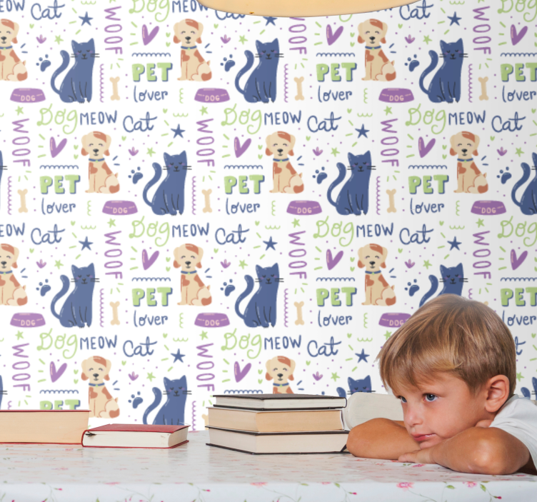 papel de parede para quarto Doodle colorido fantástico com cães - TenStickers