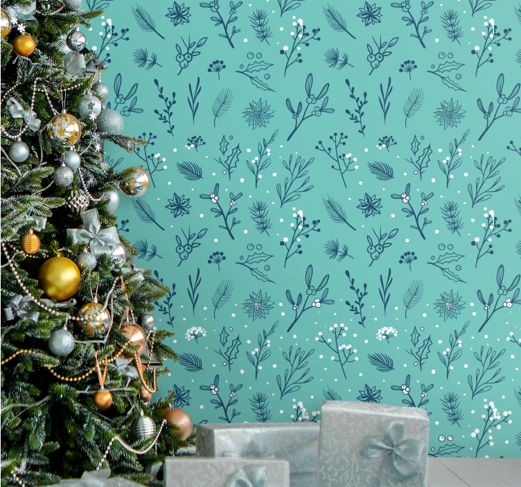 papel de parede para quarto ícones de padrão de natal azul ligth - TenStickers