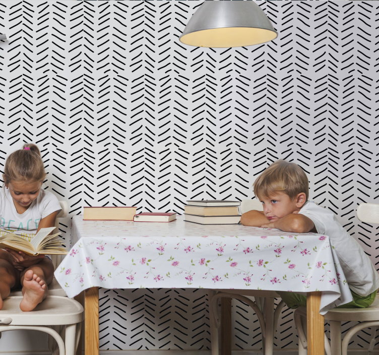 Papel de Parede riscas traços pretos e brancos - TenStickers