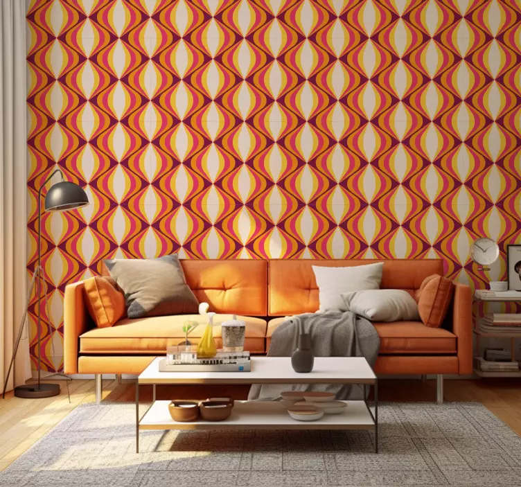 papel de parede para sala onda laranja retrô - TenStickers