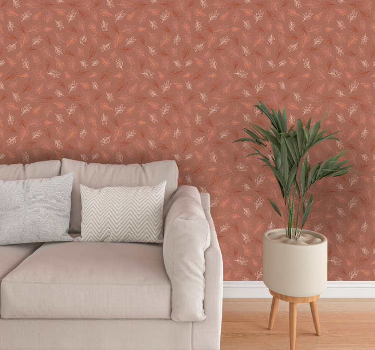 Papel de parede terracotta padrão de folhas - TenStickers
