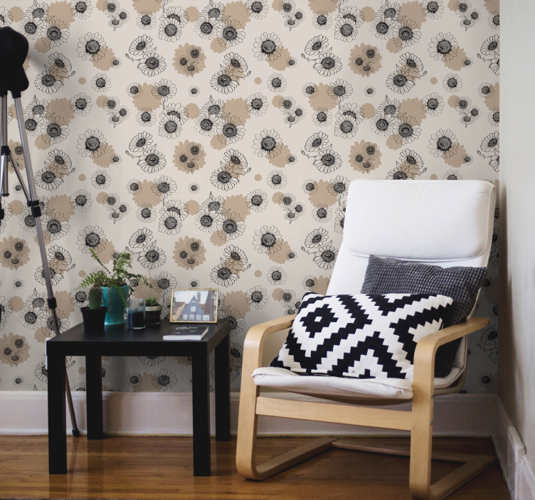 Papel de parede vintage desenho margaridas - TenStickers