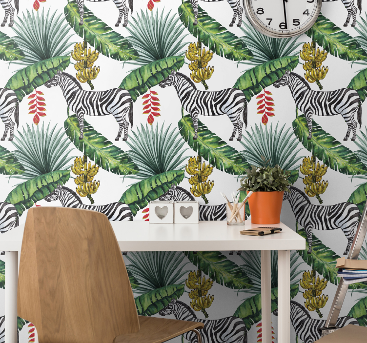 Papel de parede zebra folhagem tropical - TenStickers