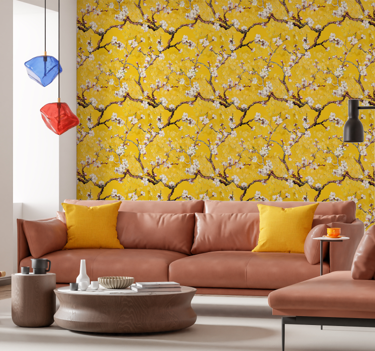 papel de parede amarelo padrão floral de primavera - TenStickers