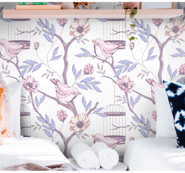 papel de parede árvores Bravatas românticas com pássaros - TenStickers