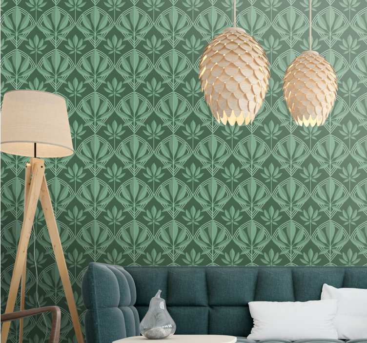 papel de parede azulejos Folhas verdes garrafa pequena art déco - TenStickers