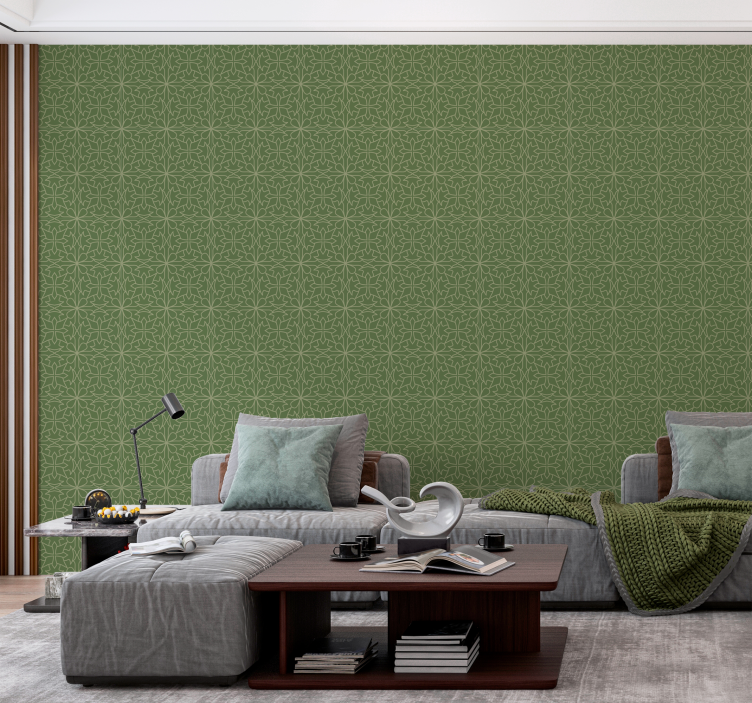 papel de parede barroco padrão de damasco minimalista - TenStickers