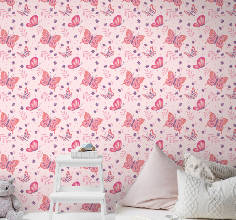 papel de parede borboletas Fundo rosa - TenStickers