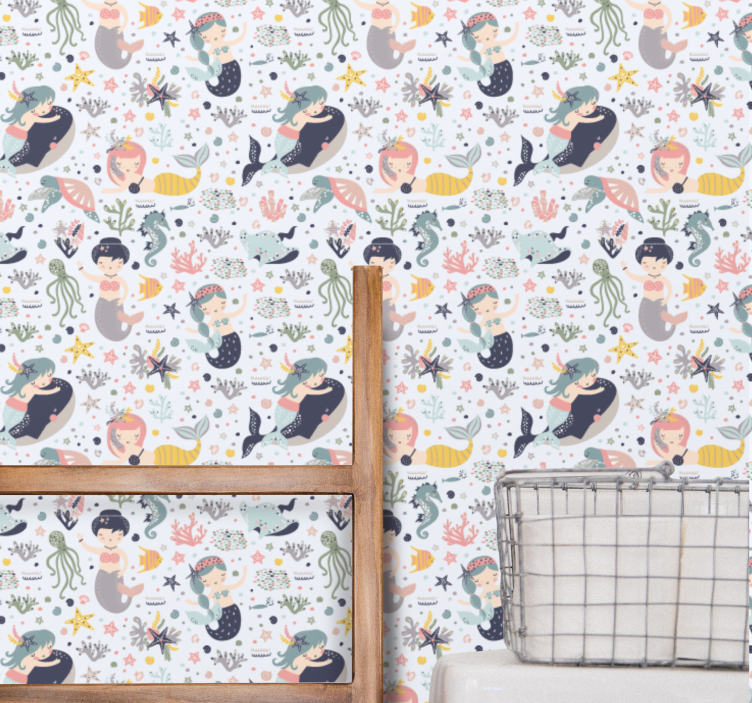 papel de parede casa de banho Desenho bonito de sereia - TenStickers