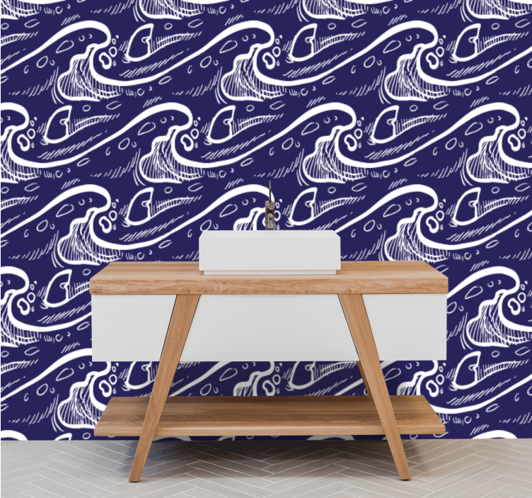 papel de parede casa de banho Fundo de padrão de onda azul - TenStickers