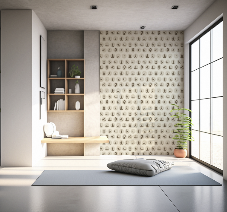 papel de parede beje ícones de ioga marrom - TenStickers