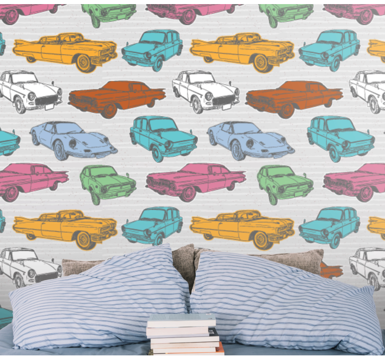 papel de parede clássico Carros clássicos coloridos - TenStickers