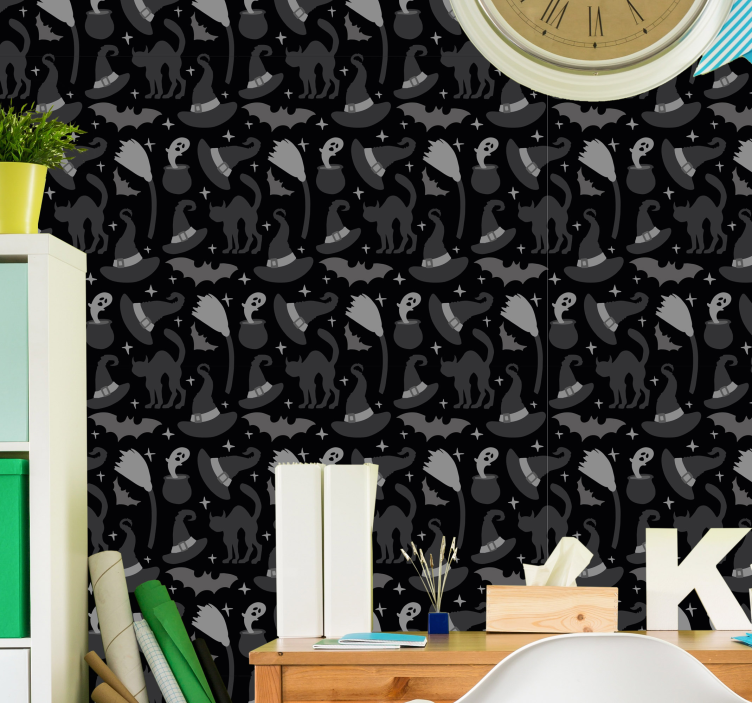 papel de parede preto Diferentes criaturas assustadoras de hallow - TenStickers